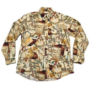 Men's Dress Shirt KSG Kenneth Gordon Printed Long Sleeve Large Delaware Nature